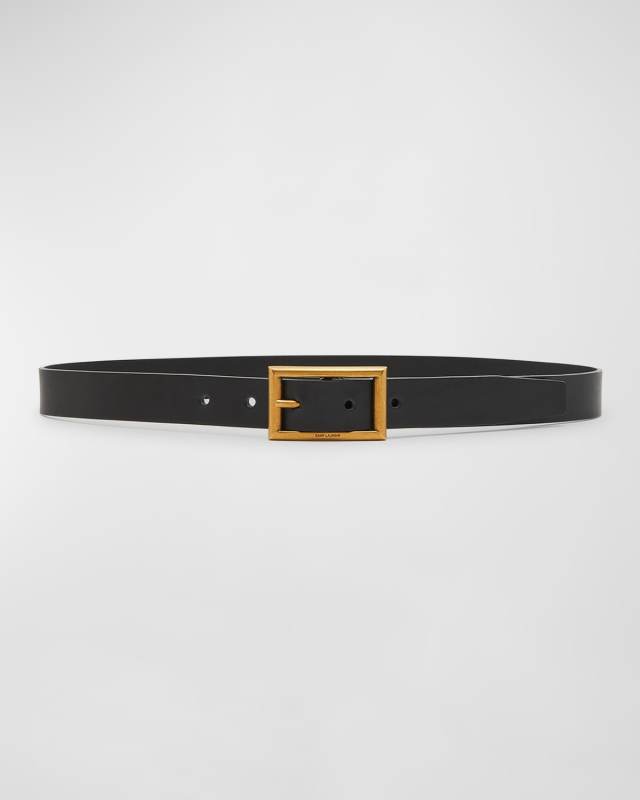 Smooth Leather Belt With a Rectangular Buckle